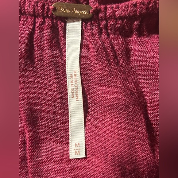 Free People Tunic Dress Boho Embroidered Lined Burgundy Oversized Pockets Sz M - Picture 14 of 15